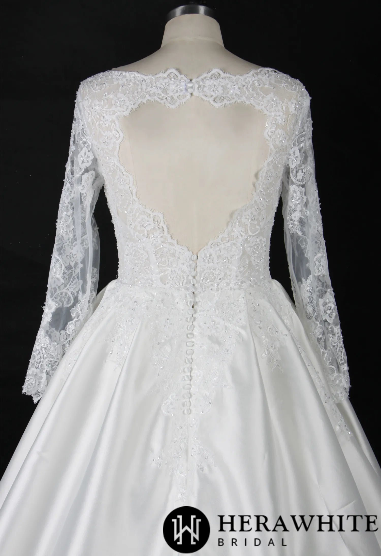 Elegant Long Sleeves Satin Wedding Gown With Lace Keyhole Back