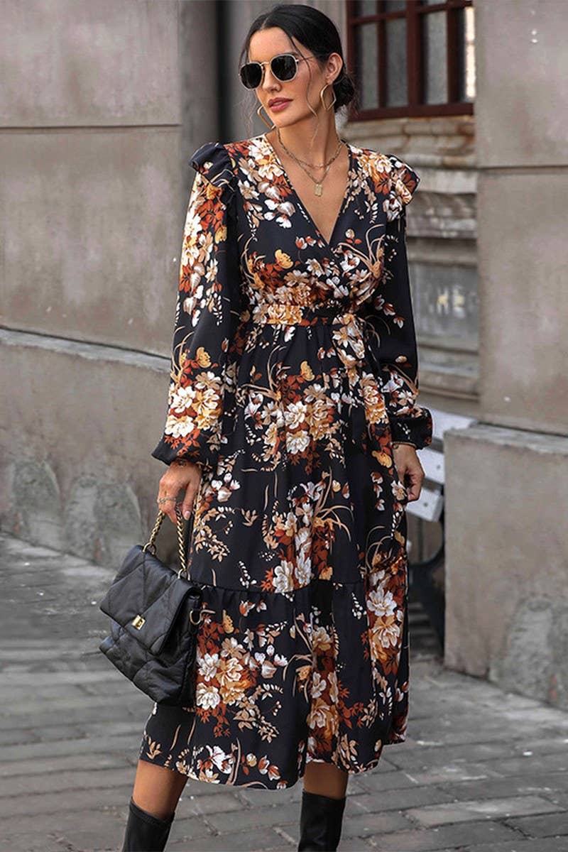 FASHION V NECK PRINTED DRESS_CWDMD0830