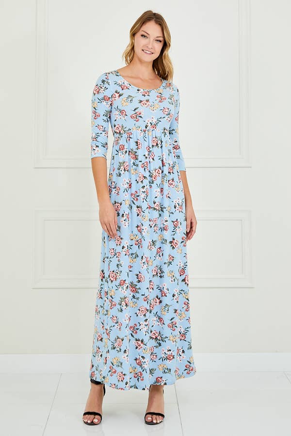 PLUS FLORAL MAXI DRESS - X213359D: 2X / BLUE