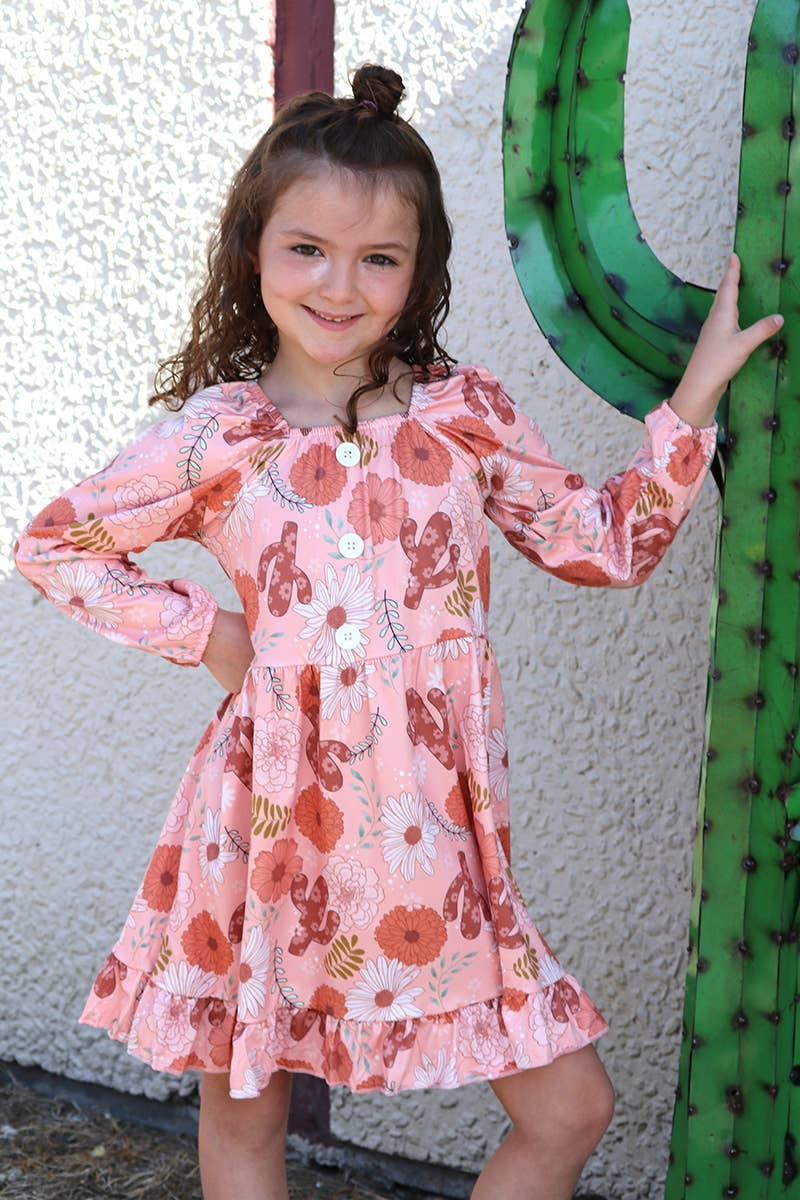 CACTUS /FLORAL PRINTED RUFFLE HEM DRESS. GLD060709-JEANN: 4T