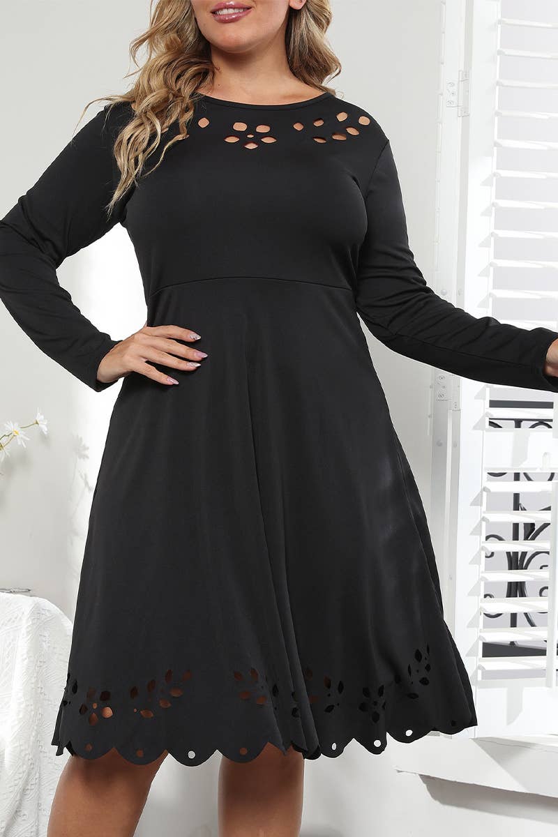 WOMEN PLUS SIZE PUNCHING LONG SLEEVE DRESS_CWDSD1738