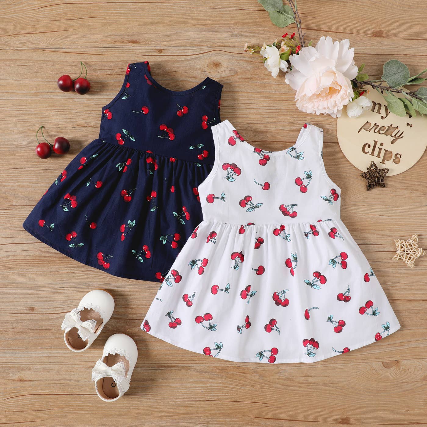 Baby / Toddler Girl Sweet Cherry Backless Sleeveless Dress