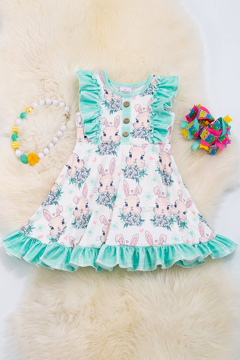 MINT EASTER BUNNY DRESS W/ RUFFLE HEM. DRG20134004 SOL: M