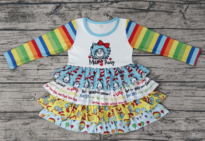 MISS THING PRINTED DRESS W/ 4 LAYER RUFFLE.: 5-6T