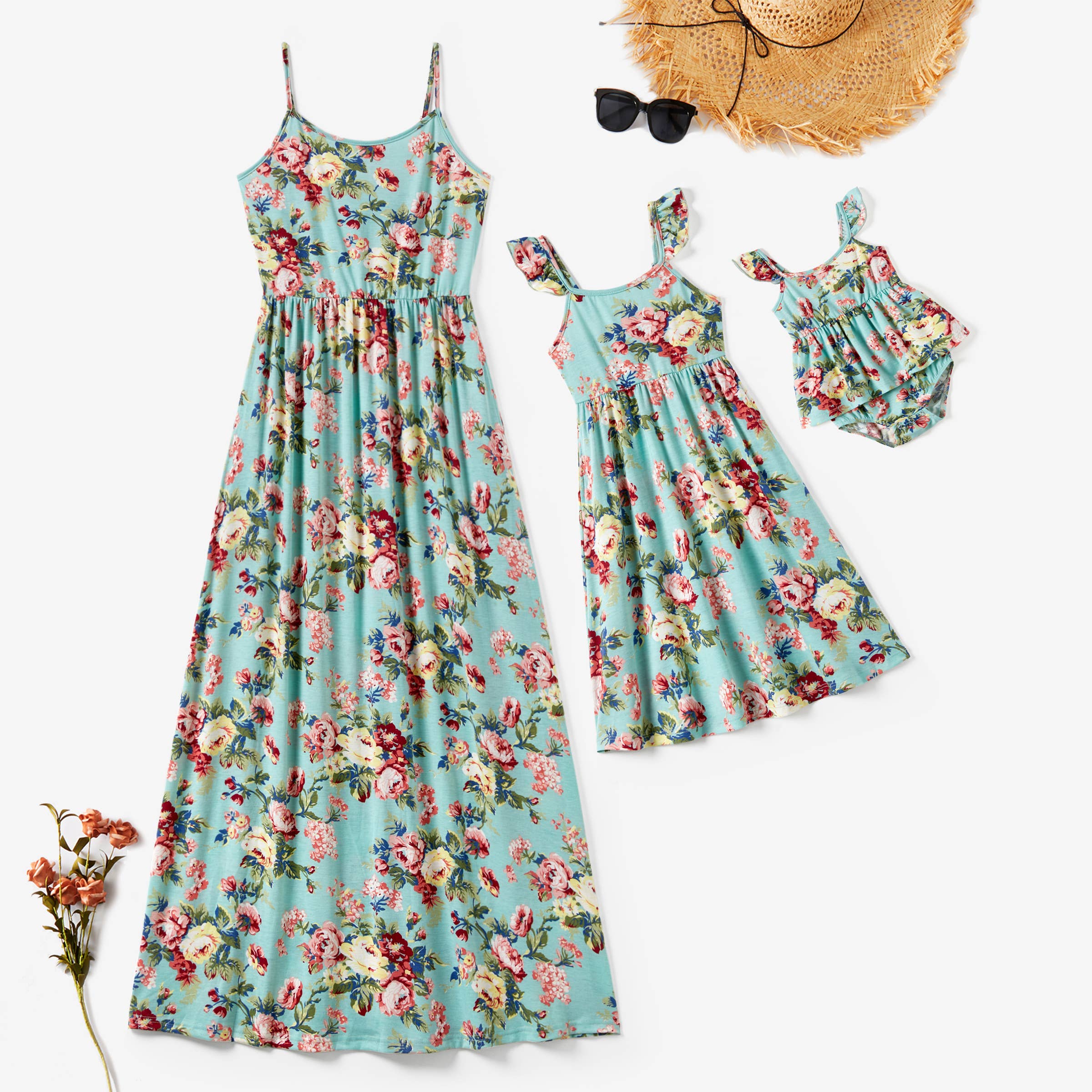 Mommy and Me Floral Elastic Waist Strap Maxi Dress
