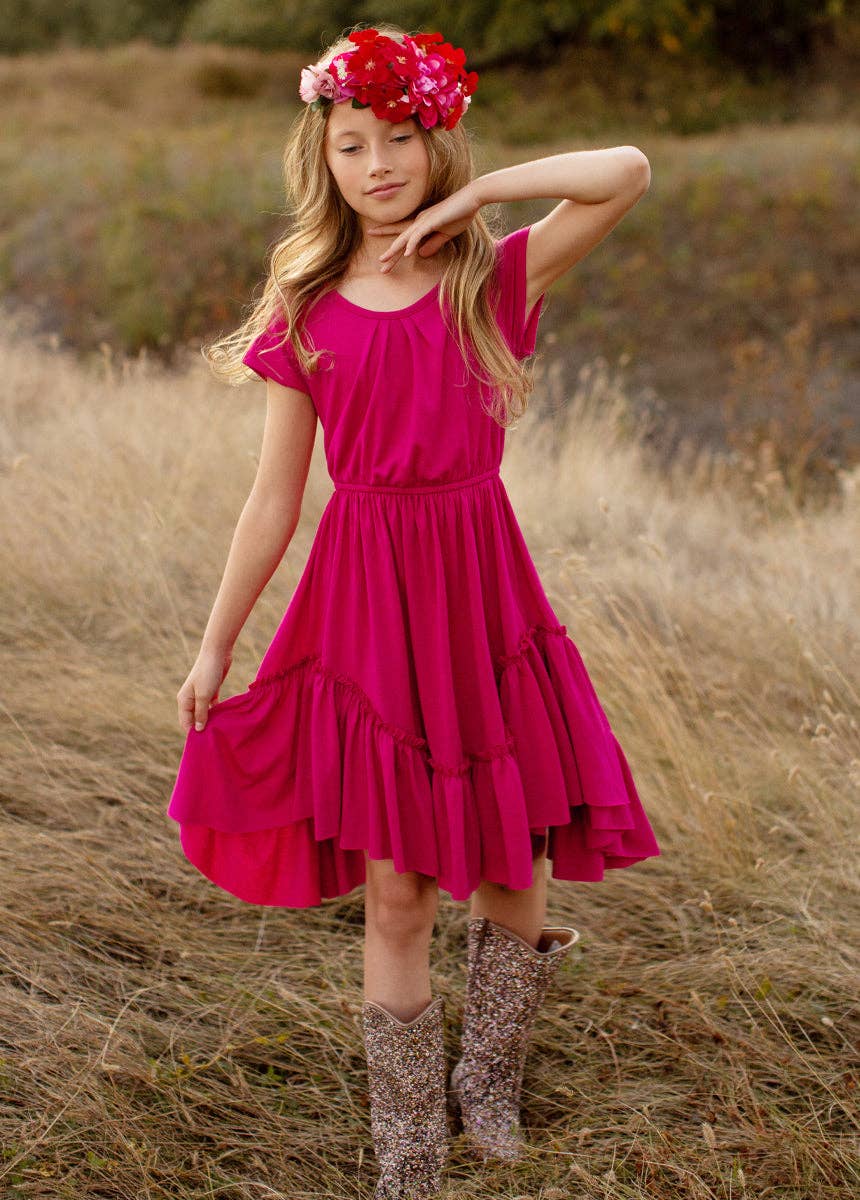 Kid's Adrianna Dress in Fuchsia
