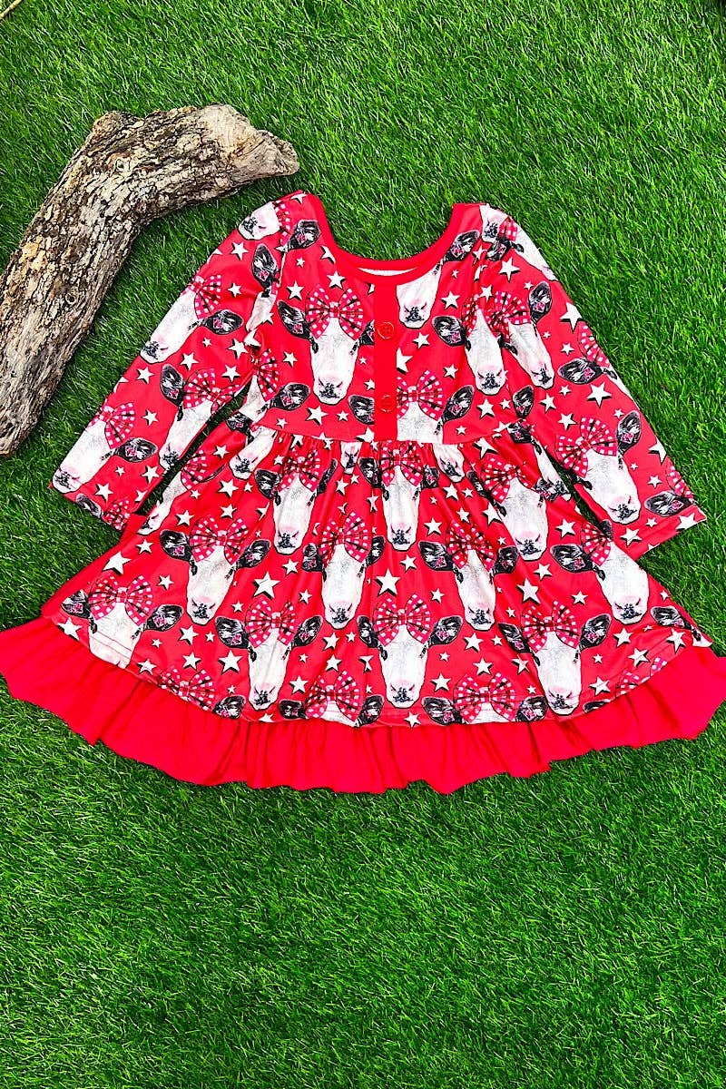 🔶COW PRINTED FLARE & RUFFLE HEM. DRG651522064-LOI: 3XL