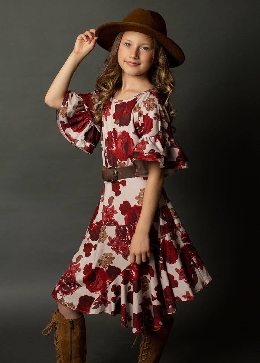 Kid's Emilia Dress in Blush Rose
