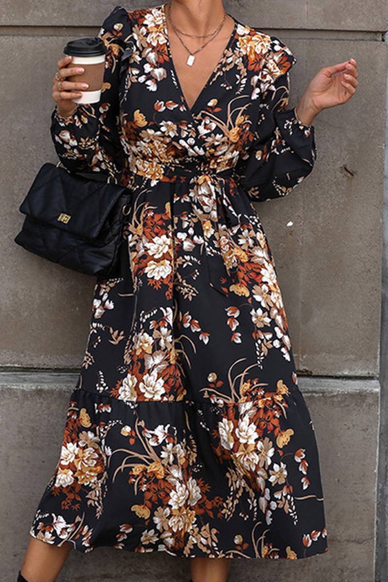 FASHION V NECK PRINTED DRESS_CWDMD0830