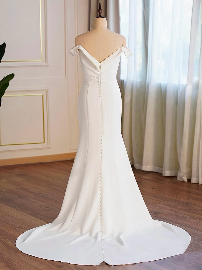 Crepe Off-the-shoulder Pleated Fit And Flare Bridal Gown