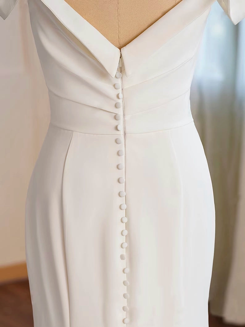 Crepe Off-the-shoulder Pleated Fit And Flare Bridal Gown