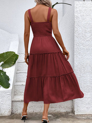 Solid Color Suspender Square Neck Dress