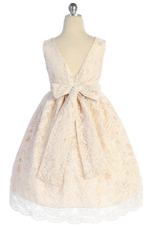 All Lace Girls Dress with V Back & Bow and Plus Sizes