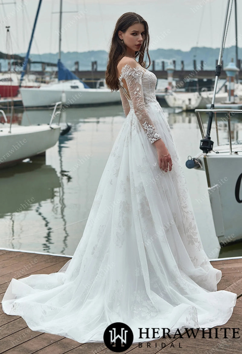 Shimmer Grace Long Sleeves Wedding Dress with Illusion Back Forever & Always Shimmer Grace Long Sleeves Wedding Dress with Illusion Back Forever & Always