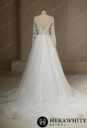 Ilusiion Lace Long Sleeve Sparkly Wedding Dress