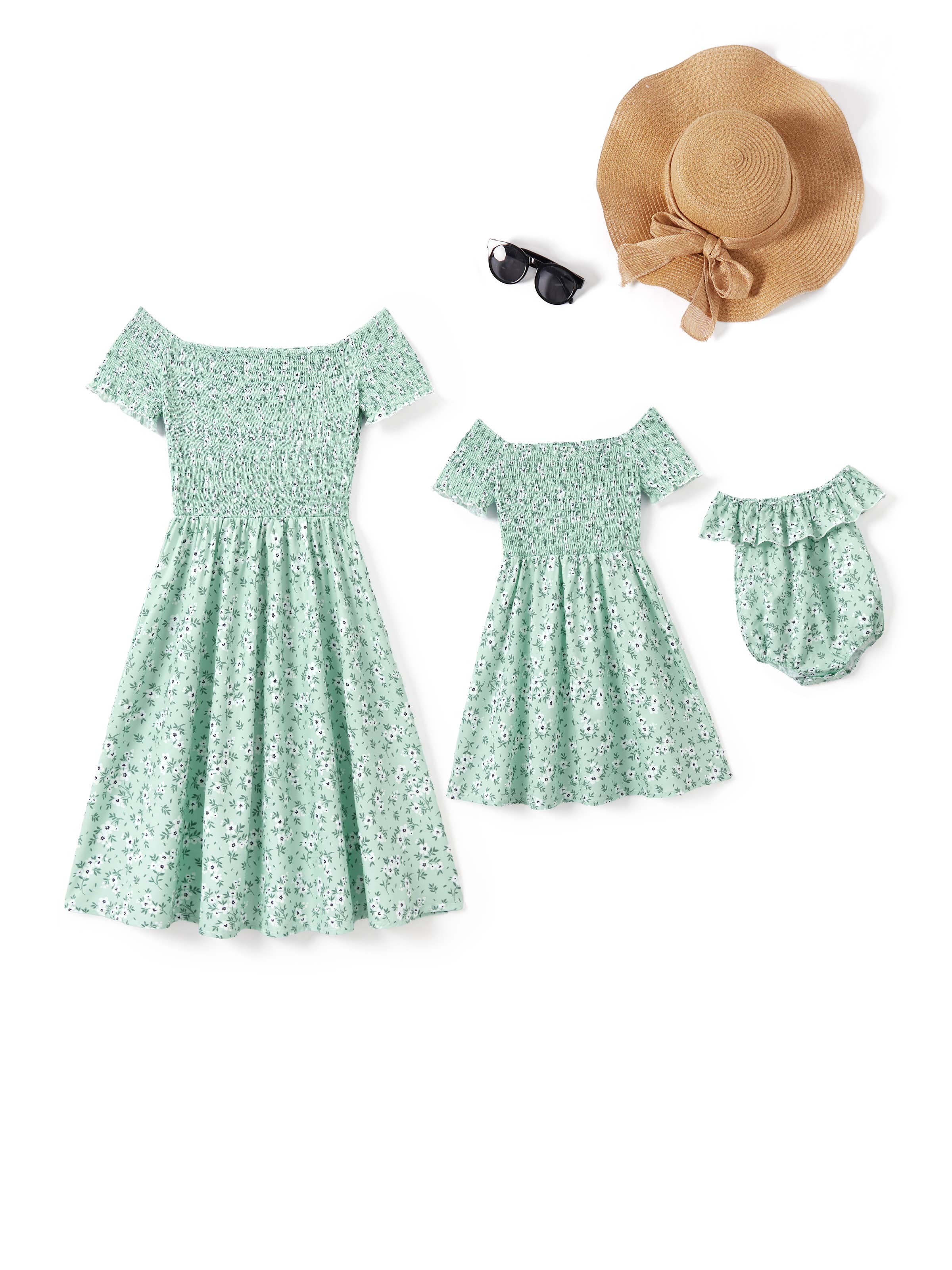 Floral Off Shoulder Shirred Dress