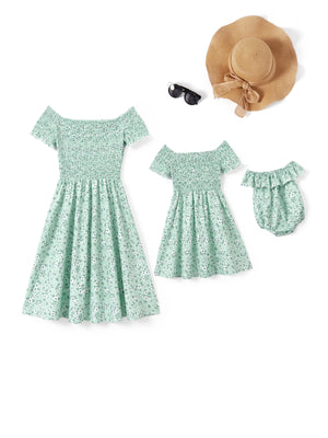 Floral Off Shoulder Shirred Dress