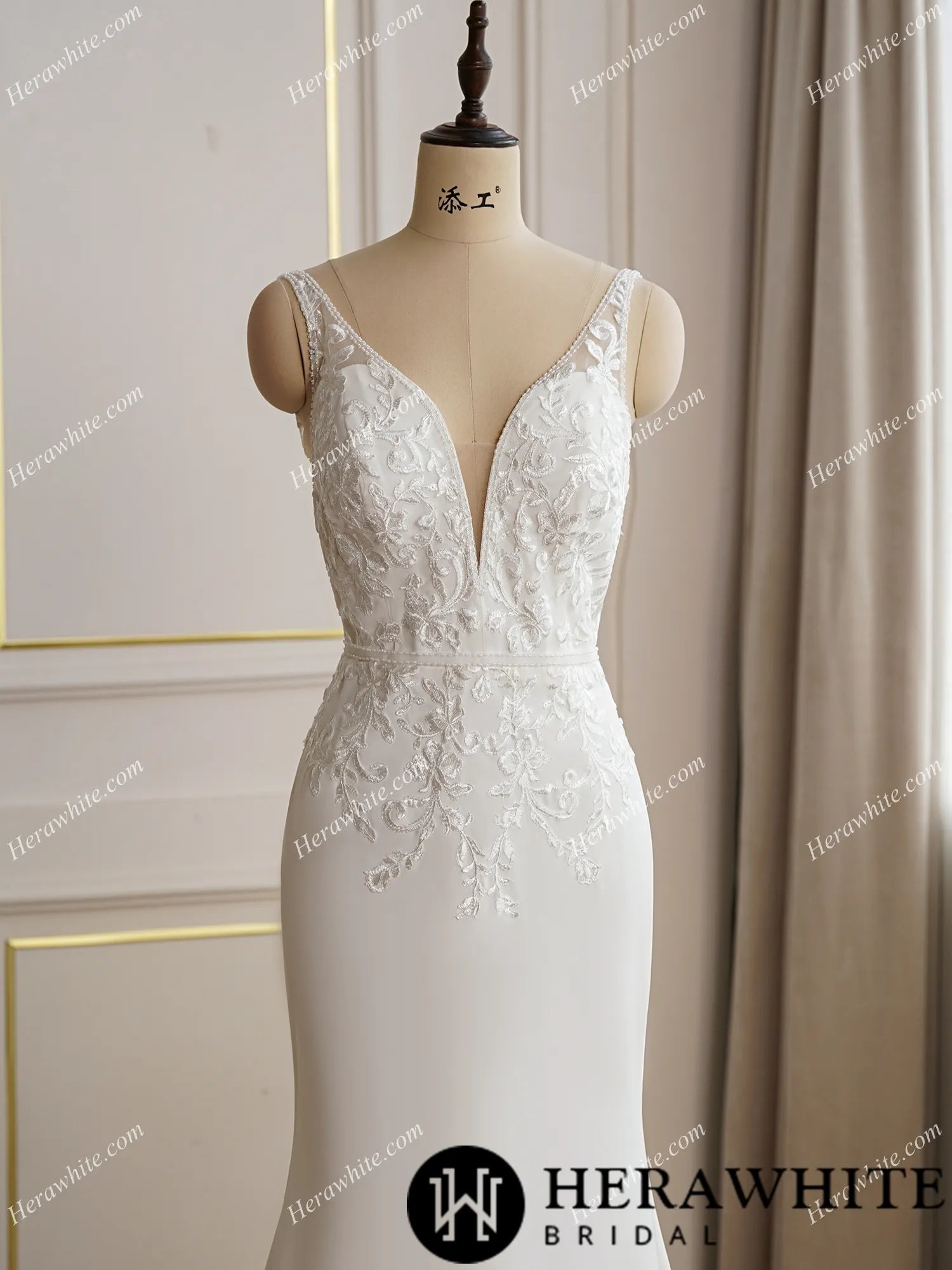 Beaded Lace Fit and Flare Bridal Gown With Lace Train