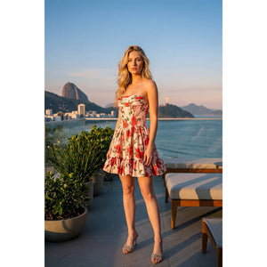 STRAPLESS PINK ROSE CORSET MINI DRESS