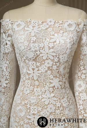 Unique Illusion Off The Shoulder Sheer Lace Wedding Dress