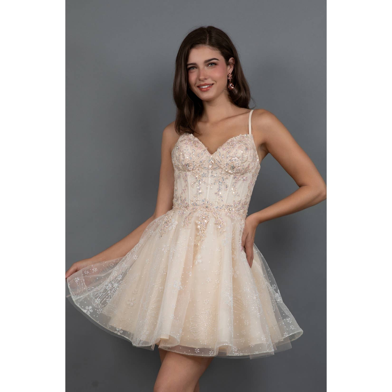 Short Corset Dress With Floral Embroidery