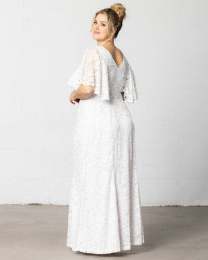Clarissa Lace Flutter Sleeve Long Wedding Dress - Plus Size