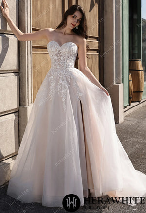 Strapless Sweetheart Beaded Lace Wedding Dress With High illusion Neck HW3841