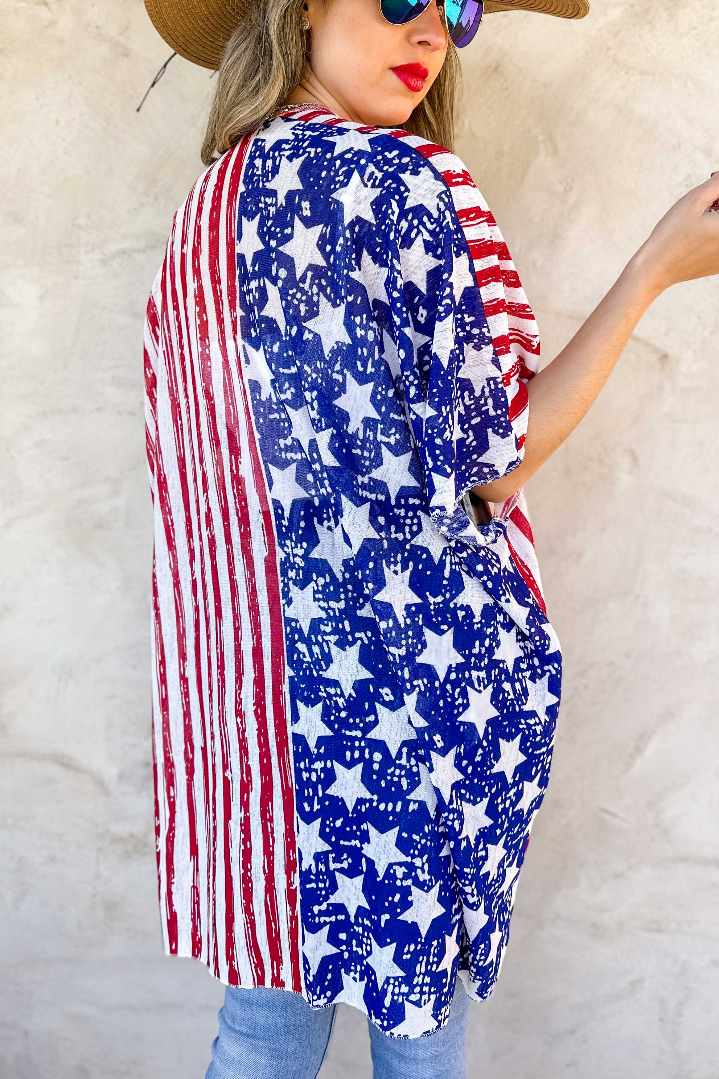🌸4th Of July American Flag Printed Knitted Kimono Cardigan