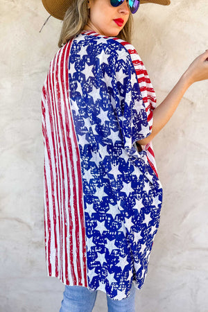 🌸4th Of July American Flag Printed Knitted Kimono Cardigan