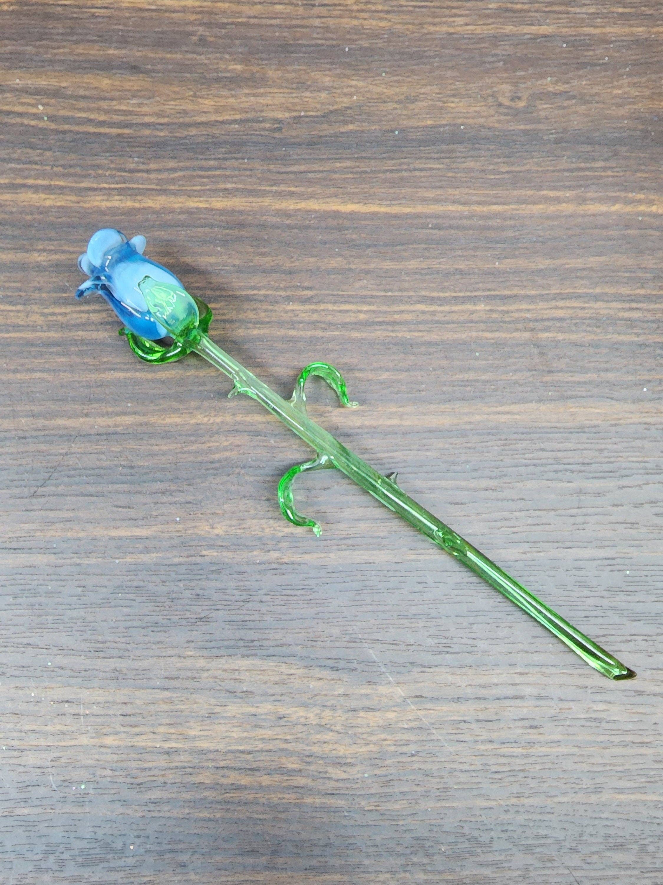 Medium Stem Light Blue Glass Rose - Blue and White Mixed