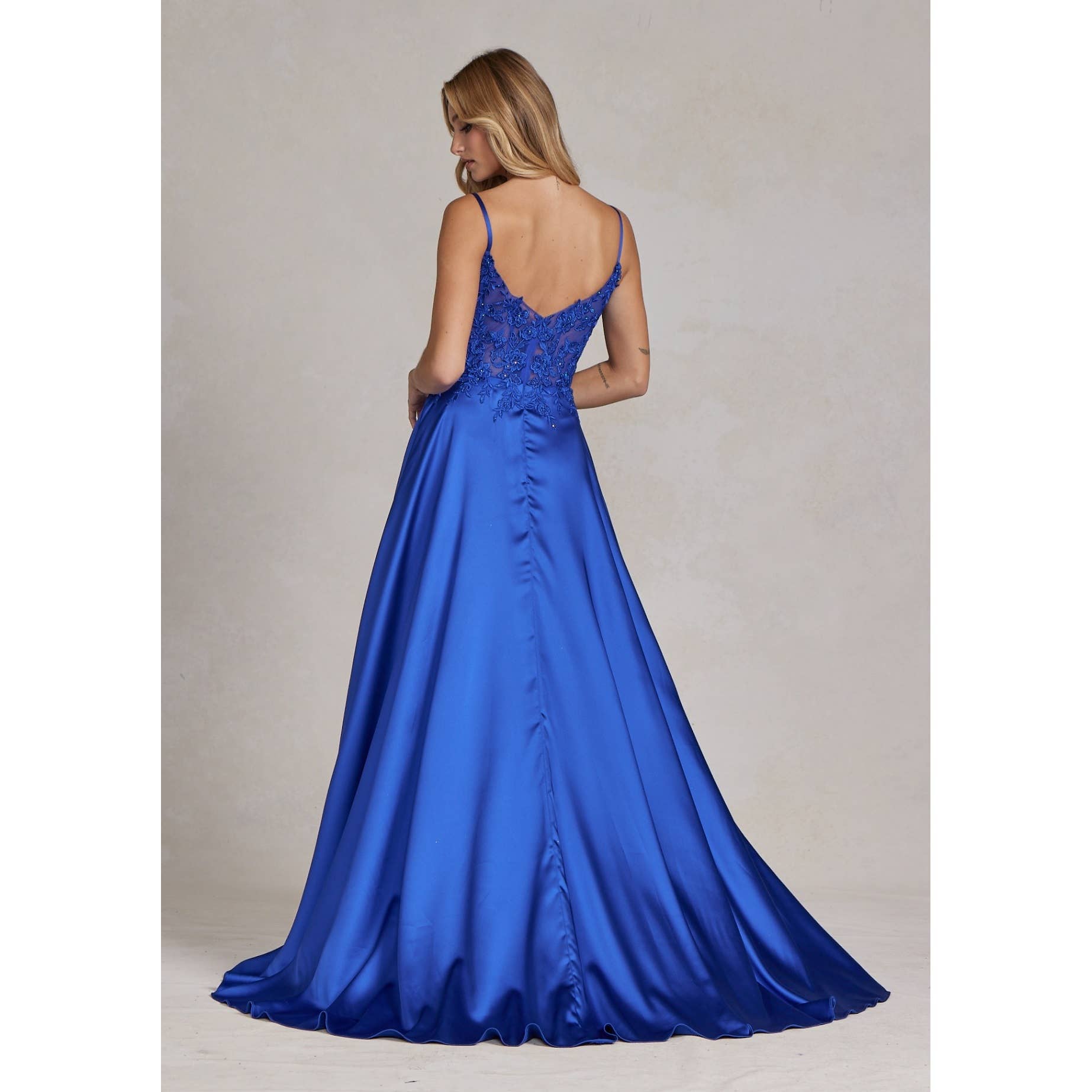 Embroidered Corset Gown with A-Line Satin Skirt K1121