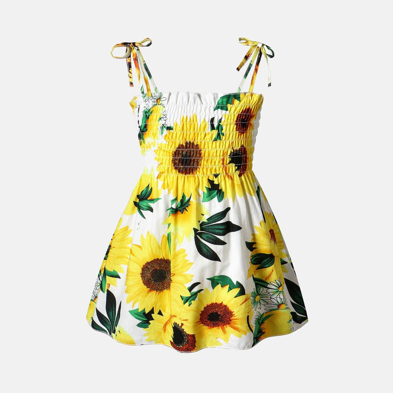 Baby Girl 100% Cotton Allover Sunflower Shirred Cami Dress