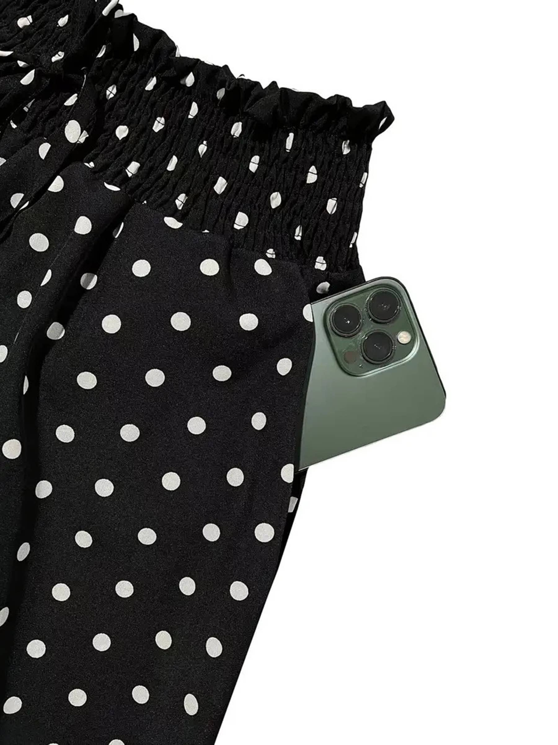 Polka Dot Printed Wide Leg Pants