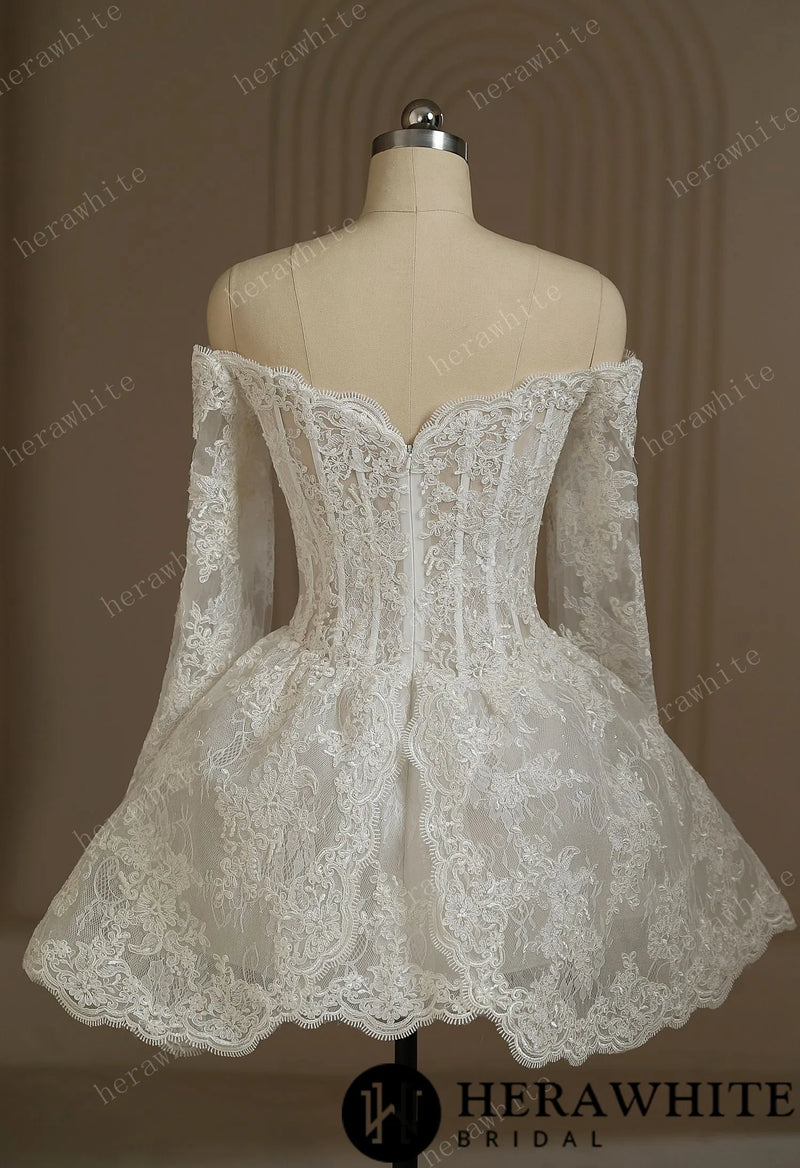 Short Lace Wedding Dresses With Long Sleeve