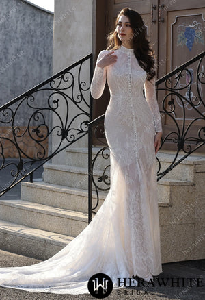 High Neck Lace Overcoat with Short Lined Bridal Ensemble HW3803-L