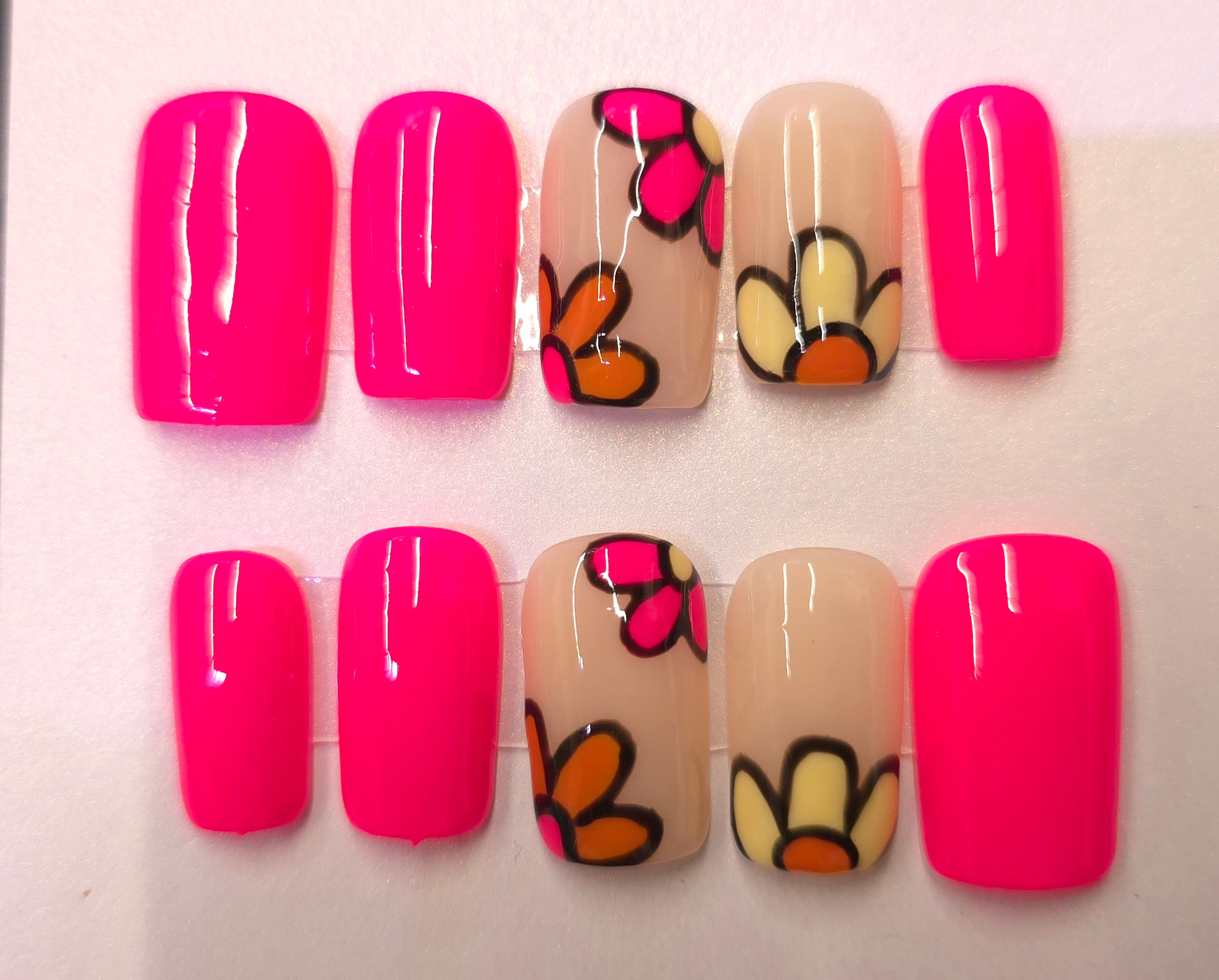 Hot Pink Outlined Flowers