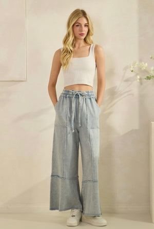 Mineral washed terry knit pants