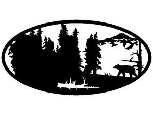 METAL Bear, mountain and tree oval scene