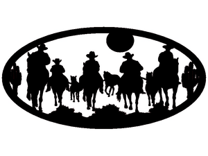 METAL Cowboys, horses cactus and moon oval scene