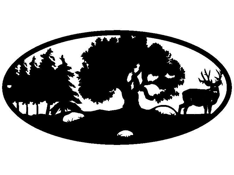 METAL Single deer standing w/ trees oval scene