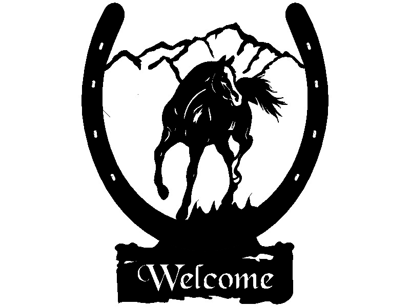 METAL Stallion and mountain in horseshoe Welcome