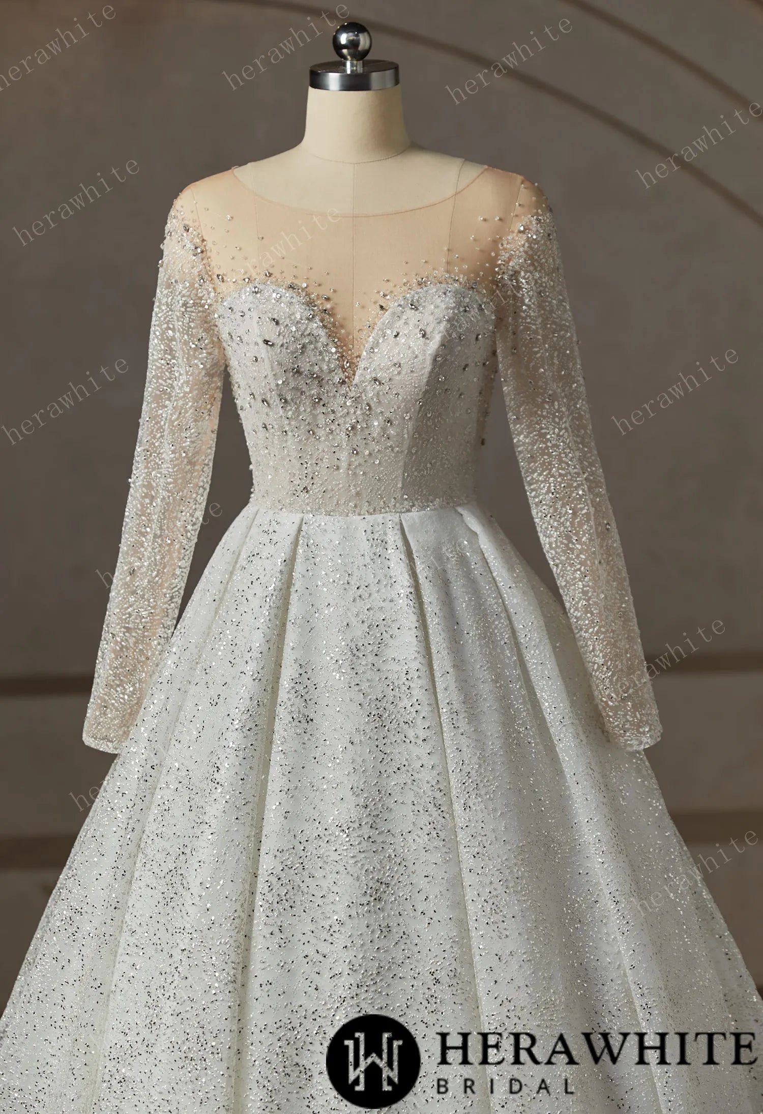 Sparkly Off The Shoulder Long Sleeve Ball Gown Wedding Dress