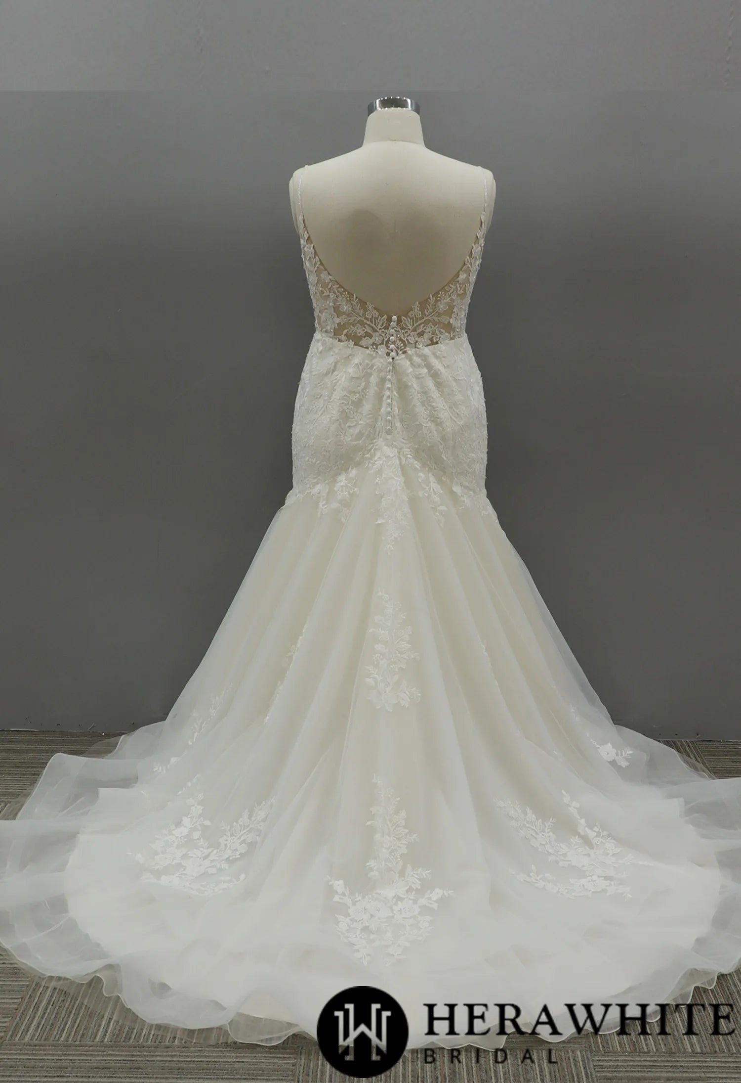 Floral Lace Plus Size Wedding Dress With Plunging V-neckline
