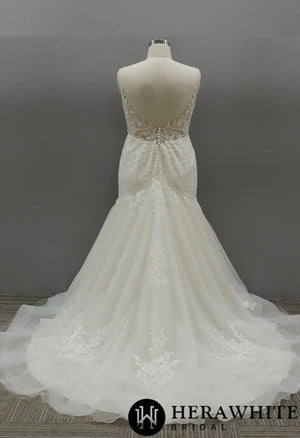 Floral Lace Plus Size Wedding Dress With Plunging V-neckline