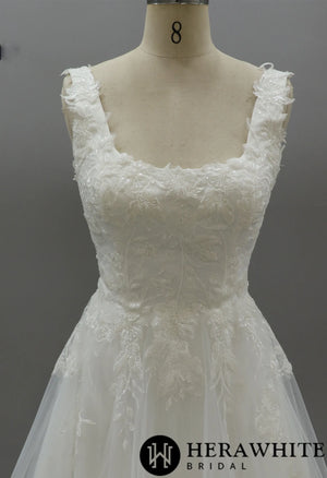 Classic Beaded Square Neckline Corset Wedding Dress