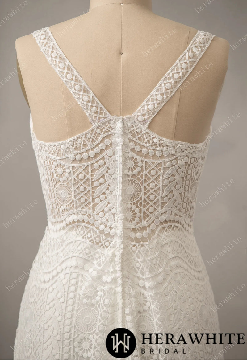 Romantic Boho Lace Sweetheart Neckline Sheath Bridal Dress