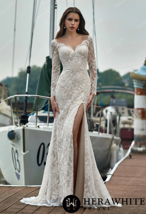 Stunning Satin Cover and Lace Sheath Wedding Dress