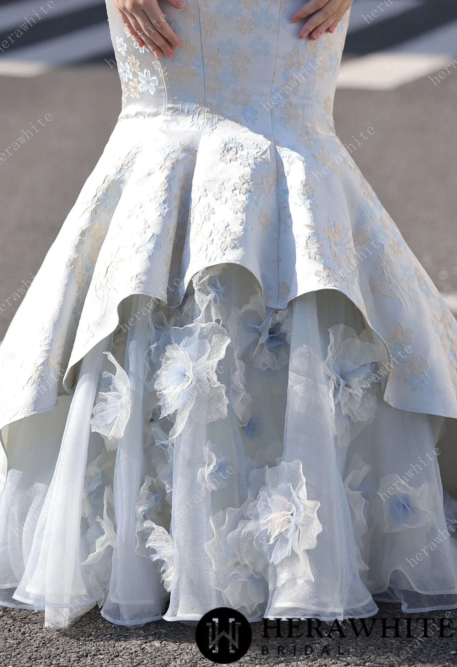 Mikado Mermaid Bridal Gown With Handmade Floral Accents HW3808-M