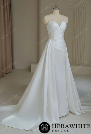 Sweetheart pleated Satin Mermaid Wedding Dress with Overskirt