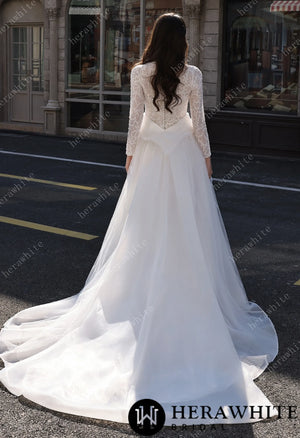 Elegant High-Neck Sequin Lace Sheath Gown with Detachable Sheer Train HW3843